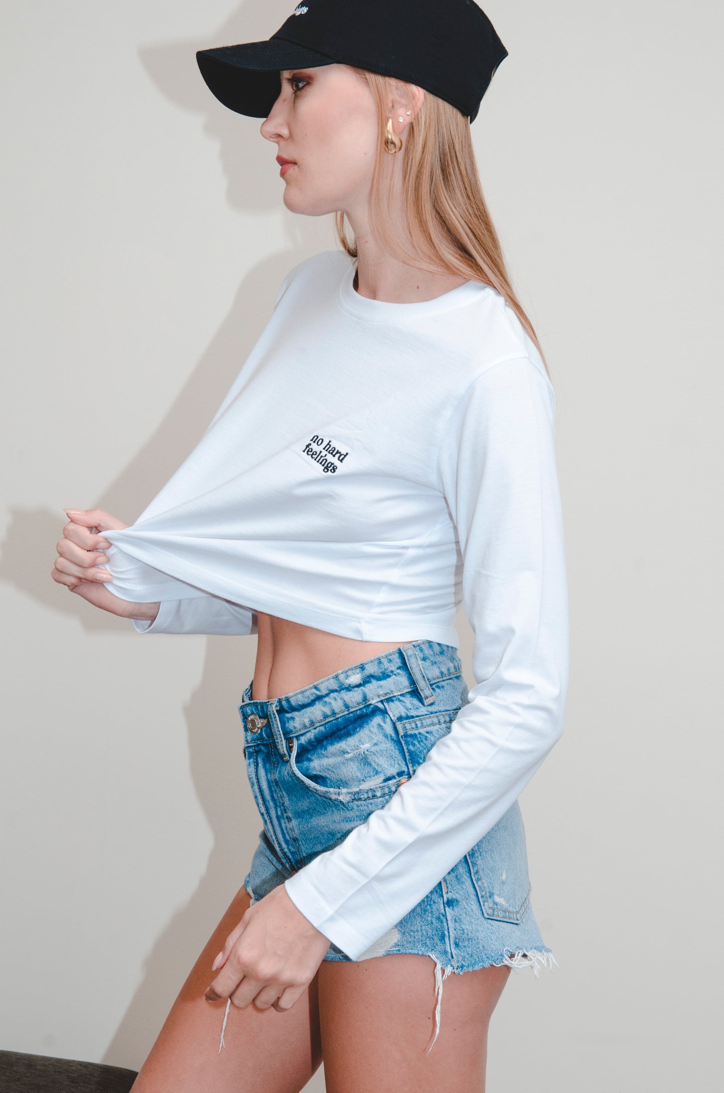White Long Sleeve Crop Top