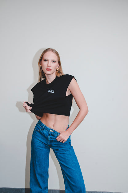 Black No Sleeve Crop Top